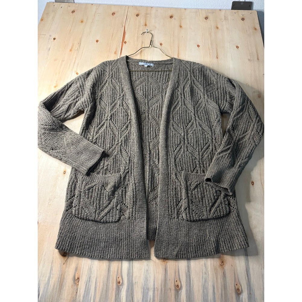 Heart N Crush Womens Taupe Brown Cable Knit Open Front Cardigan Sweater Medium